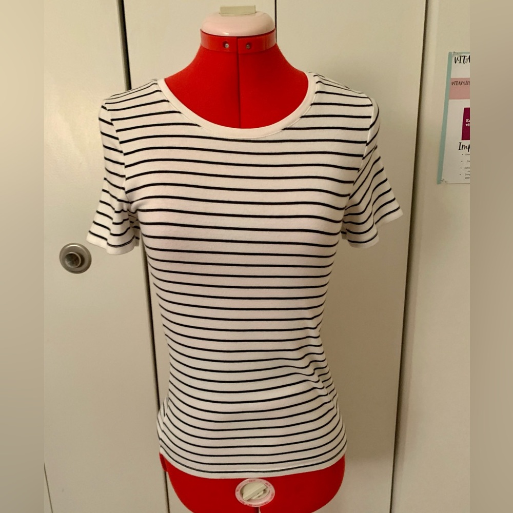 A New Day Black and White Striped T-shirt.